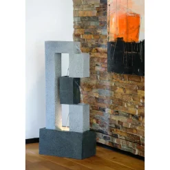 dobar XL Design-Gartenbrunnen mit LEDs 21,5 x 90,5 x 40,5 cm grau