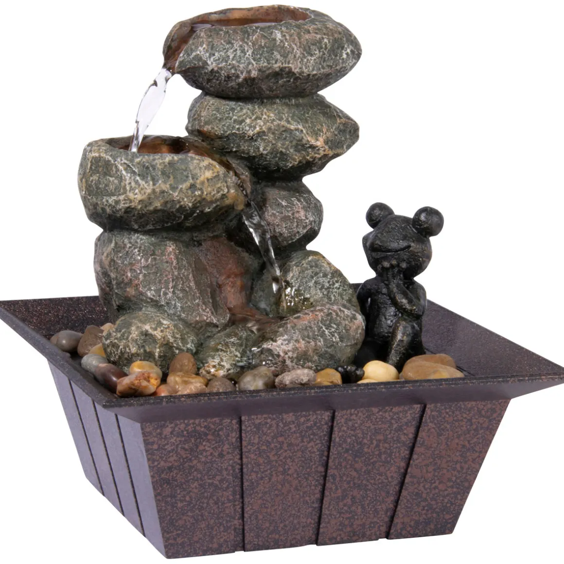 dobar Zimmerbrunnen mit Frosch 20 x 21,5 x 20 cm grau-schwarz