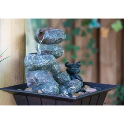 dobar Zimmerbrunnen mit Frosch 20 x 21,5 x 20 cm grau-schwarz