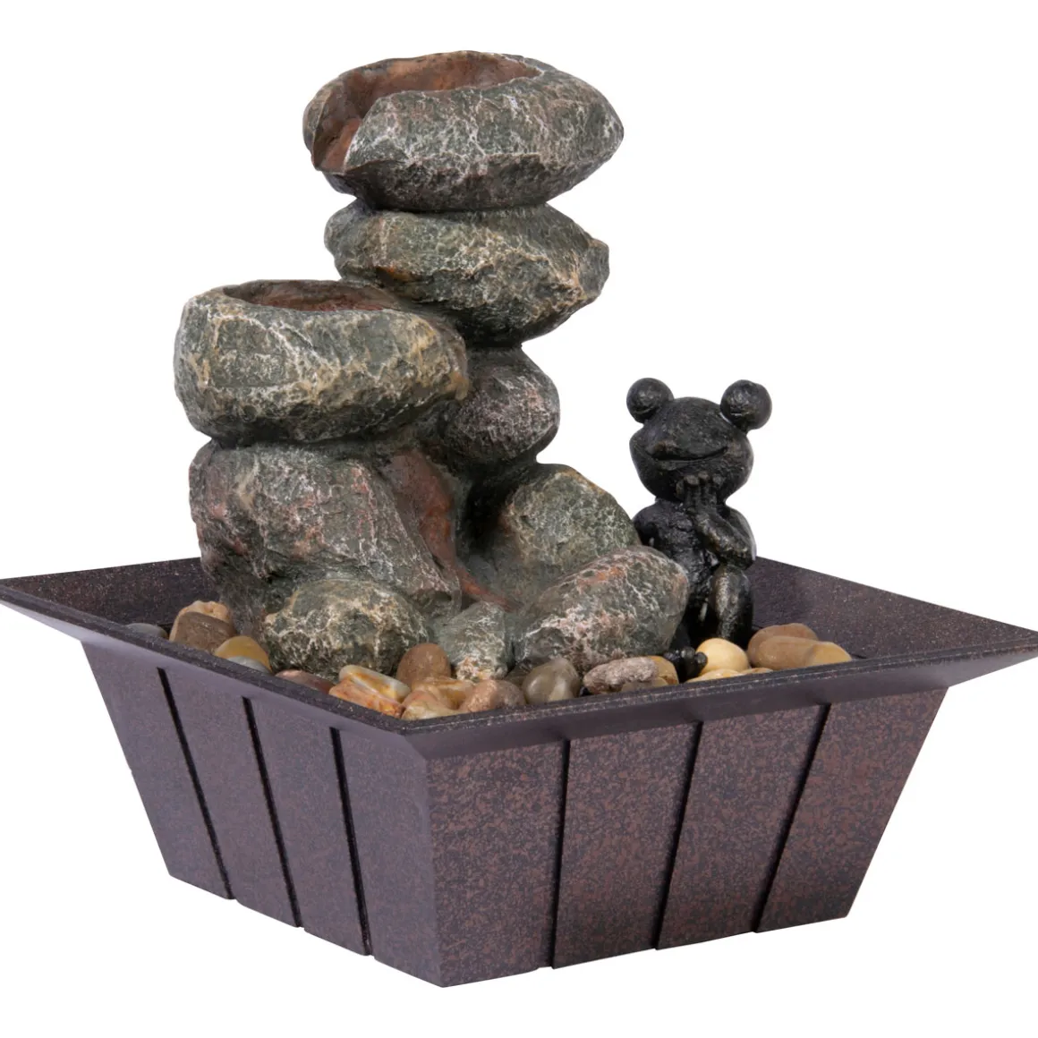 dobar Zimmerbrunnen mit Frosch 20 x 21,5 x 20 cm grau-schwarz