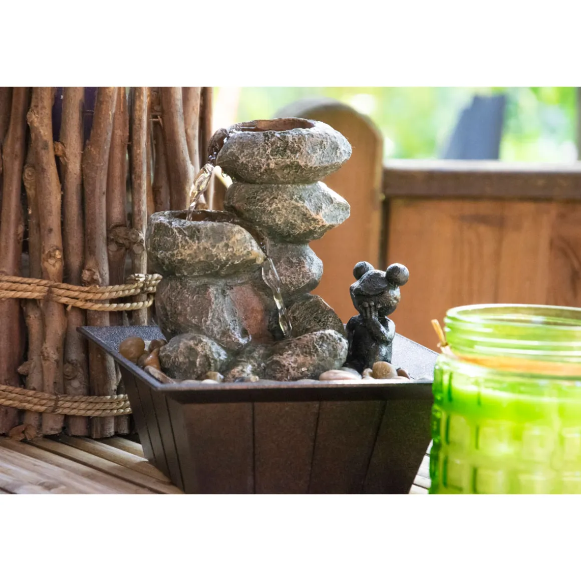 dobar Zimmerbrunnen mit Frosch 20 x 21,5 x 20 cm grau-schwarz