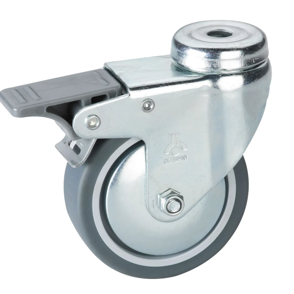 Dörner + Helmer Apparate-Lenkrolle mit TPE-Lauffläche und Fadenschutz 75 x 25 mm mit Rückenloch und Feststeller