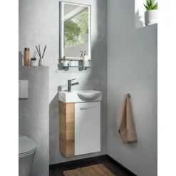 Fackelmann Gäste-WC Waschtischunterschrank rechts SBC 440 x 600 x 243 mm AstEiche/Weiß