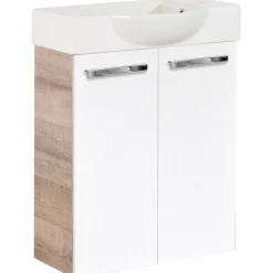 Fackelmann Gäste-WC Waschtischunterschrank SBC 520 x 600 x 243 mm Graueiche/Weiß