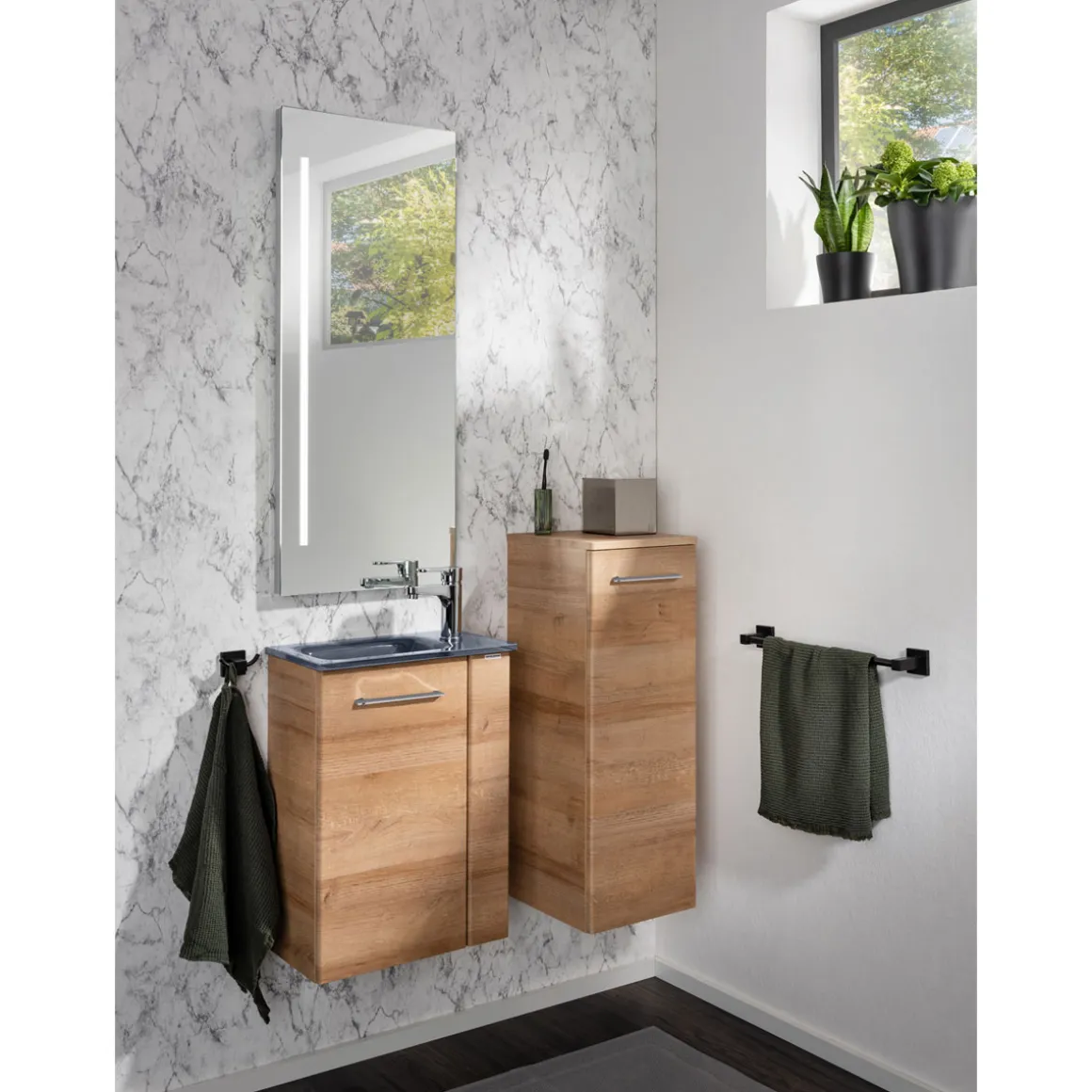 Fackelmann Gäste-WC Waschtischunterschrank links SBC 440 x 600 x 243 mm AstEiche