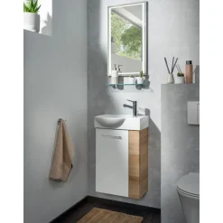 Fackelmann Gäste-WC Waschtischunterschrank links SBC 440 x 600 x 243 mm AstEiche/Weiß