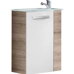 Fackelmann Gäste-WC Waschtischunterschrank links SBC 440 x 600 x 243 mm Graueiche/Weiß