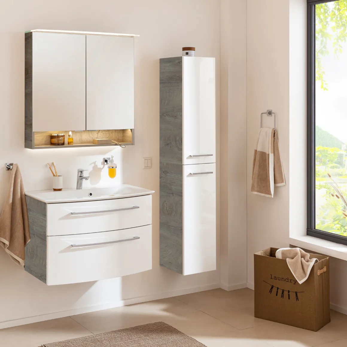 Fackelmann Hochschrank rechts B.Style 300 x 1620 x 316 mm Nature Oak/Weiß