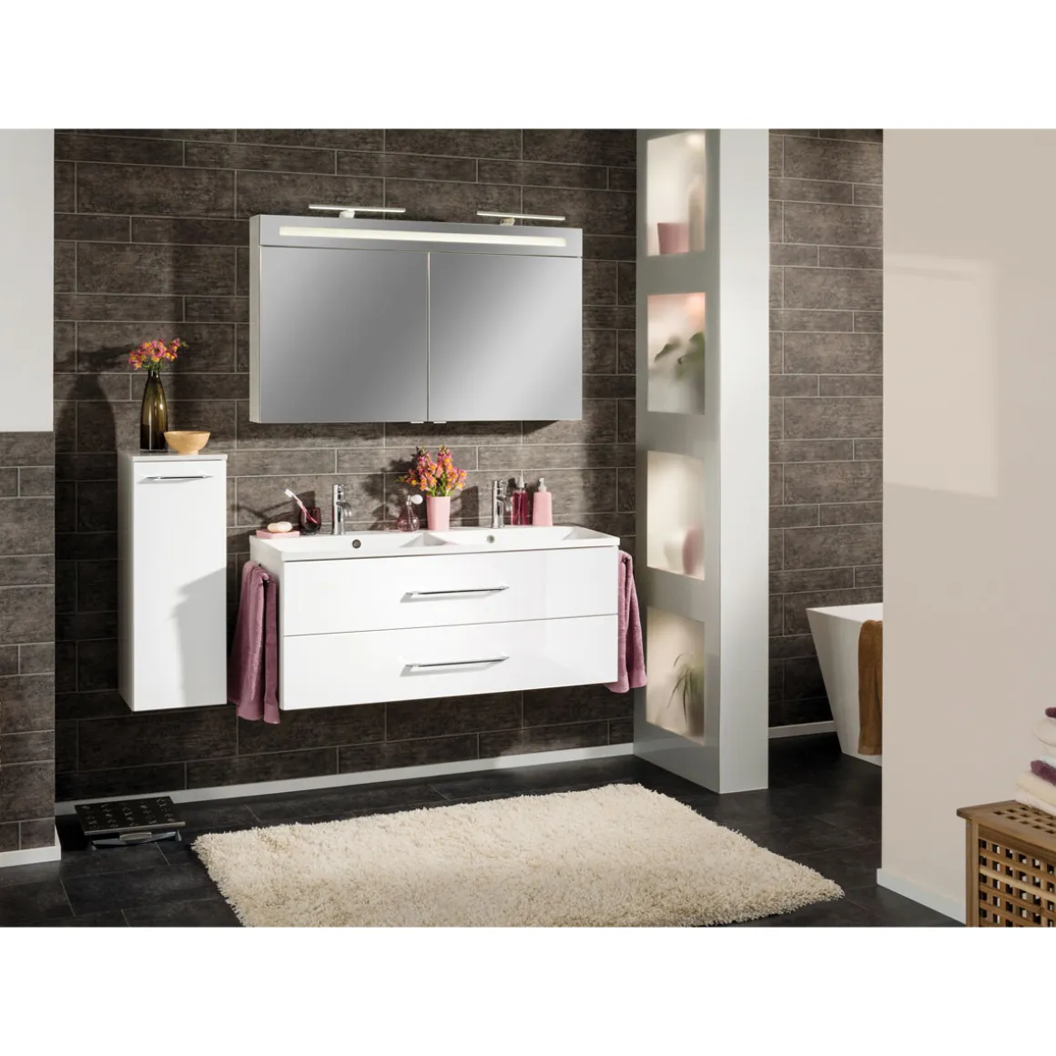 Fackelmann Doppelbecken-Waschtischset B.clever 120 x 51 x 46 cm weiß