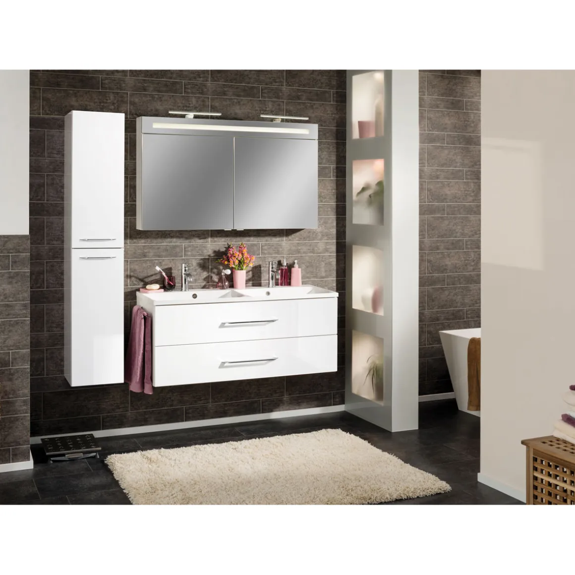 Fackelmann Doppelbecken-Waschtischset B.clever 120 x 51 x 46 cm weiß