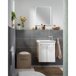 Fackelmann Mini-Waschtischunterschrank Milano 52 x 61 x 27,5 cm weiß/Ast-Eiche