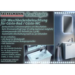 Fackelmann Waschbeckenbeleuchtung BackLight 45 x 1,5 x 1,5 cm grau inkl Bewegungsmelder