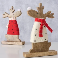 Figur Irschel sortiert Hirsch 15 x 4,5 x 25 cm cremeweiß rot Textil Holz