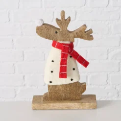 Figur Irschel sortiert Hirsch 15 x 4,5 x 25 cm cremeweiß rot Textil Holz