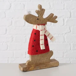 Figur Irschel sortiert Hirsch 15 x 4,5 x 25 cm cremeweiß rot Textil Holz