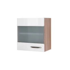 Flex-Well Küchen-Glasoberschrank „Valero“, 50x54,8x32 cm, weiß/Sonoma Eiche