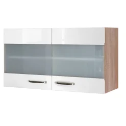 Flex-Well Küchen-Glasoberschrank „Valero“, 100x54,8x32 cm, weiß/Sonoma Eiche
