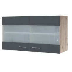 Flex-Well Küchen-Glasoberschrank „Tiago“, 100x54,8x32 cm, basaltgrau/San Remo Eiche