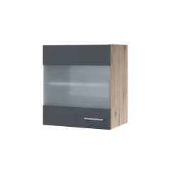 Flex-Well Küchen-Glasoberschrank „Tiago“, 50x54,8x32 cm, basaltgrau/San Remo Eiche