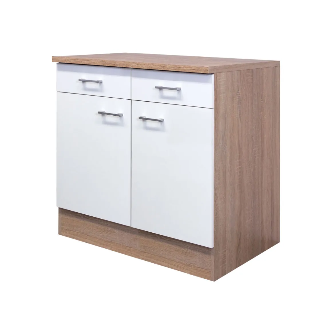 Flex-Well Küchenunterschrank „Samoa“, 80x85x60 cm, weiß/Sonoma Eiche