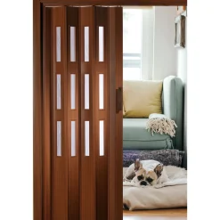 FORTE Kunststoff-Falttür Luciana B 88,5 x H 202 cm Mahagoni 3 Fenster