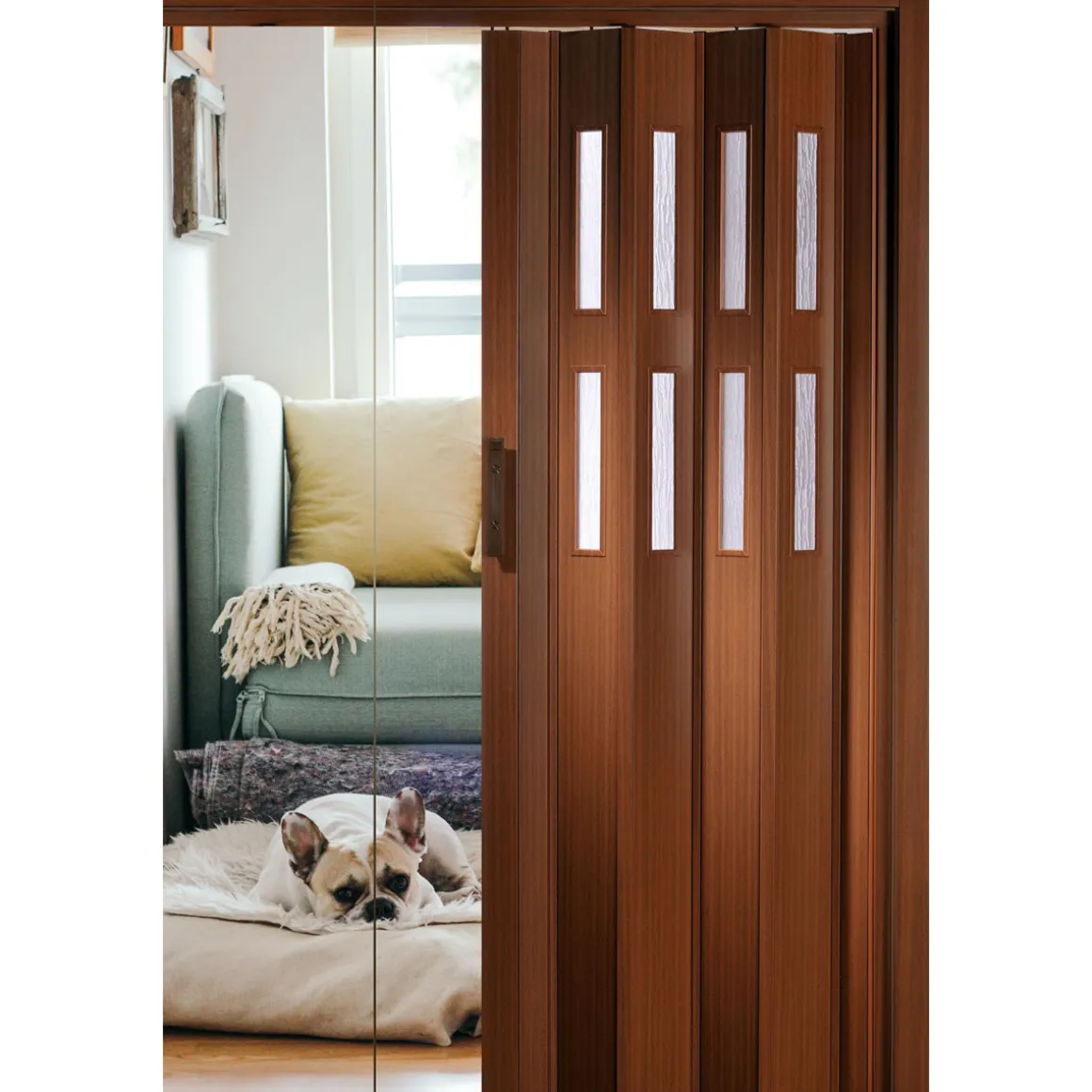 FORTE Kunststoff-Falttür Luciana B 88,5 x H 202 cm Mahagoni 2 Fenster