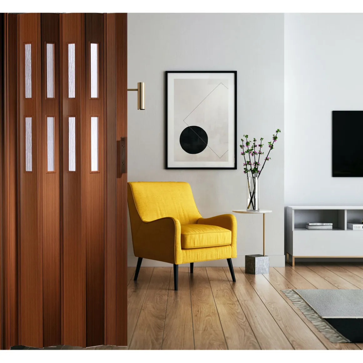 FORTE Kunststoff-Falttür Luciana B 88,5 x H 202 cm Mahagoni 2 Fenster