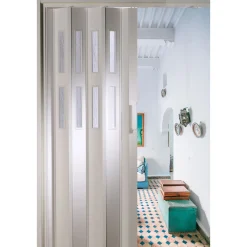 FORTE Kunststoff-Falttür Luciana B 88,5 x H 202 cm weiß 2 Fenster