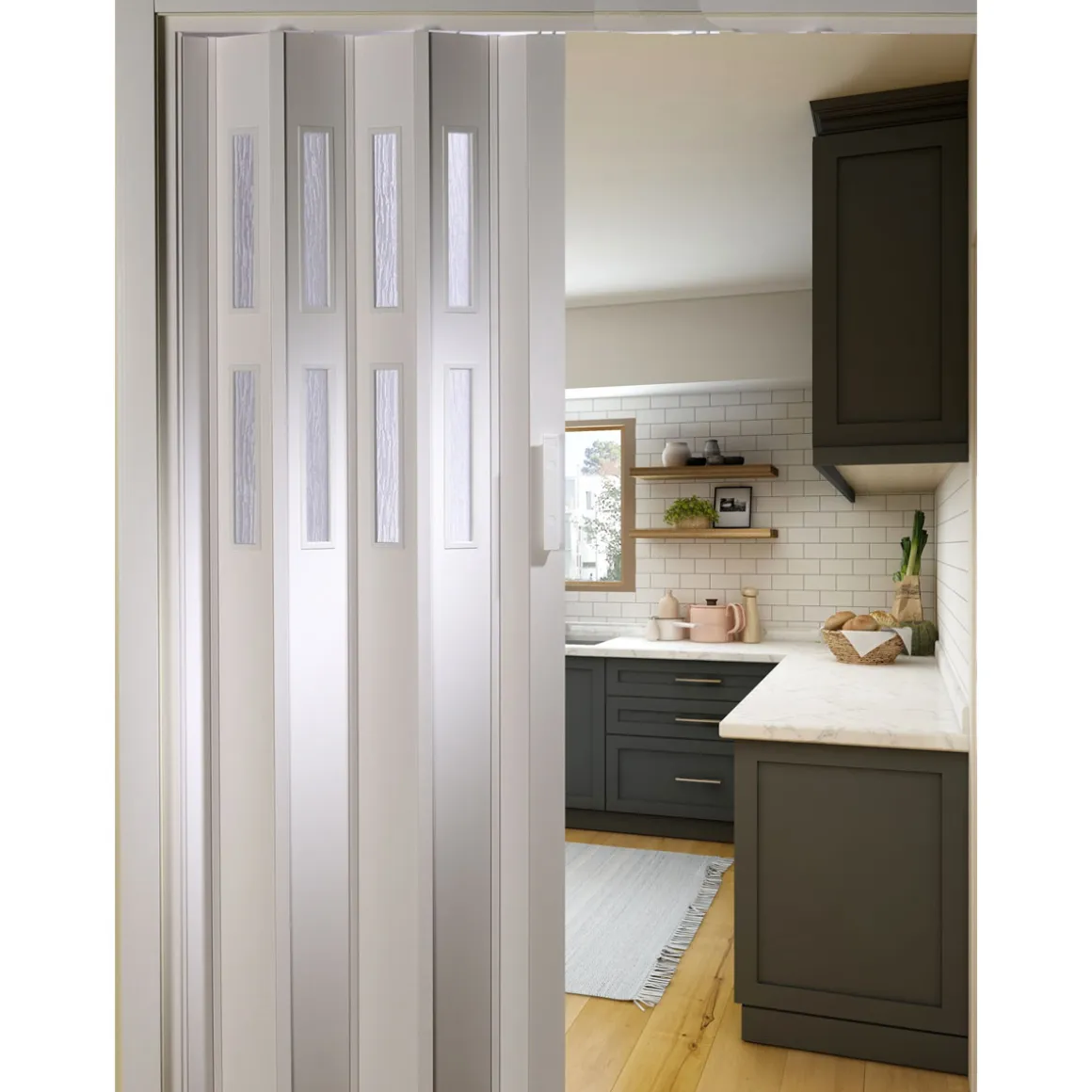 FORTE Kunststoff-Falttür Luciana B 88,5 x H 202 cm weiß 2 Fenster