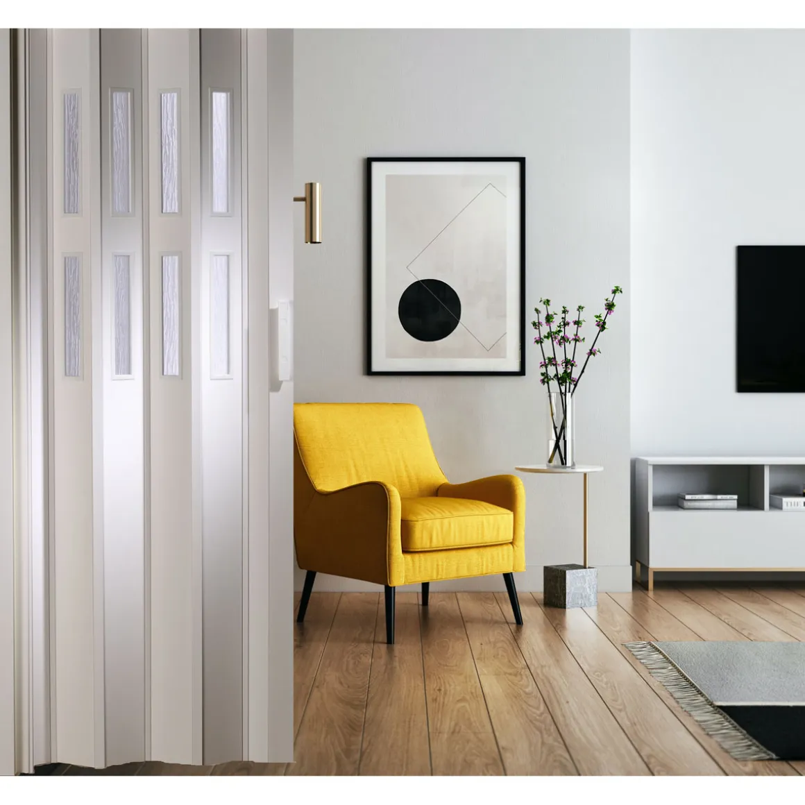 FORTE Kunststoff-Falttür Luciana B 88,5 x H 202 cm weiß 2 Fenster