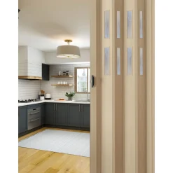 FORTE Kunststoff-Falttür Luciana B 88,5 x H 202 cm Esche holz 3 D 2 Fenster