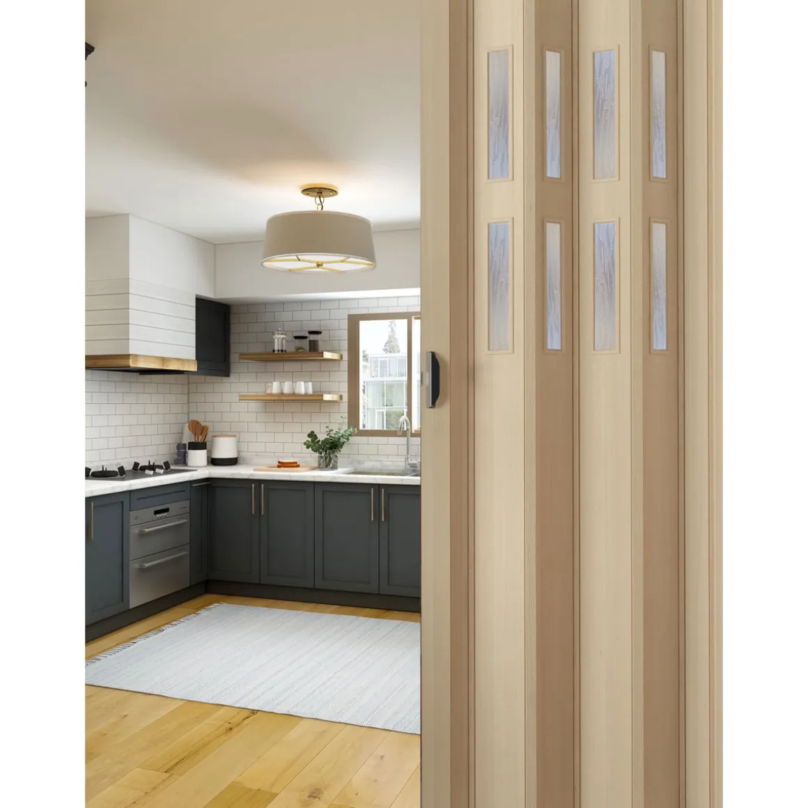 FORTE Kunststoff-Falttür Luciana B 88,5 x H 202 cm Esche holz 3 D 2 Fenster