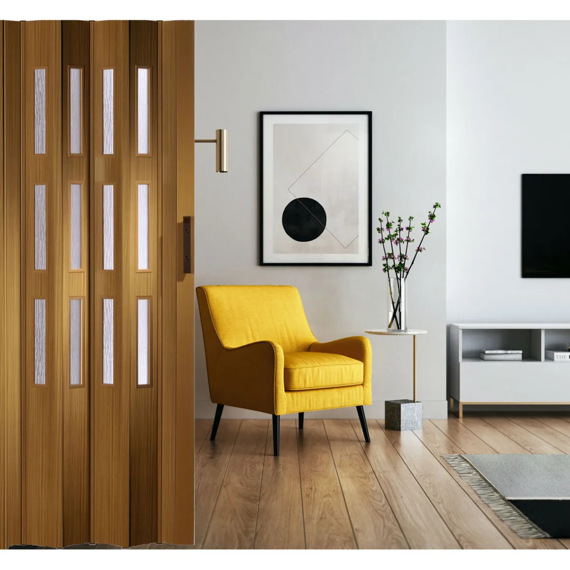 FORTE Kunststoff-Falttür Luciana B 88,5 x H 202 cm Buche 3 Fenster