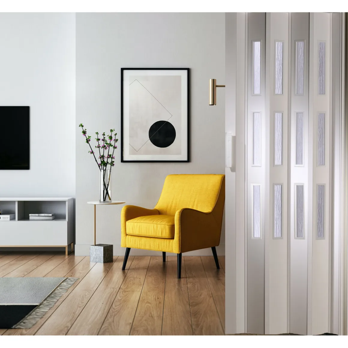 FORTE Kunststoff-Falttür Luciana B 88,5 x H 202 cm weiß 3 Fenster