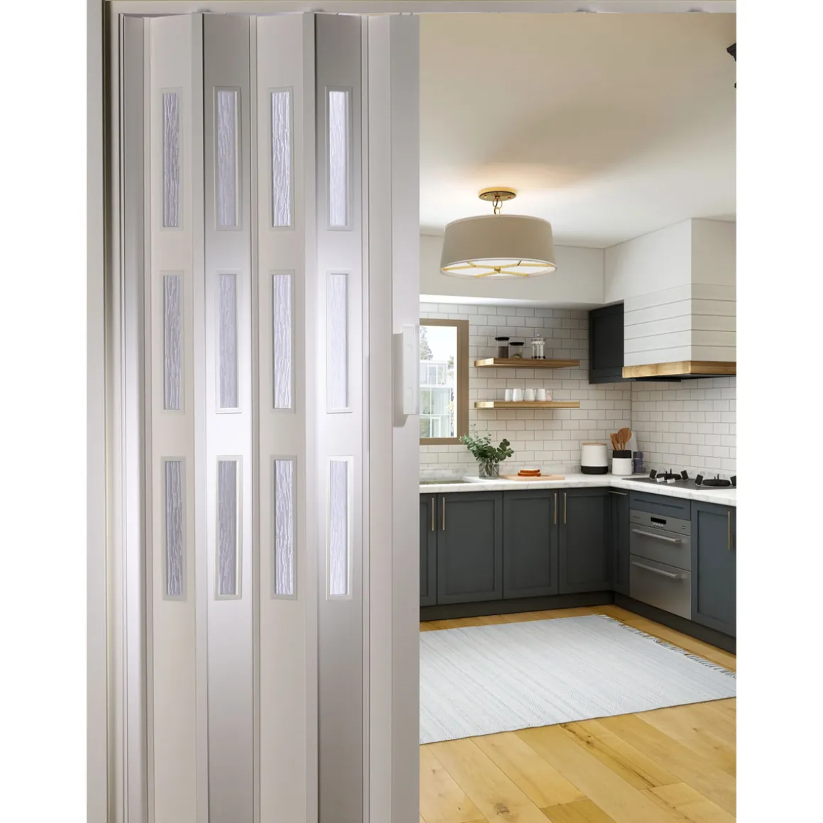 FORTE Kunststoff-Falttür Luciana B 88,5 x H 202 cm weiß 3 Fenster