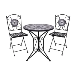 Garden Pleasure Balkonset JALUA, 3.tlg. Steingut/Keramik Mosaik, Stahl.