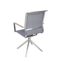 Garden Pleasure Drehstuhl SALIDA. 2er Set Edelstahl, Kunststoffgewebe, Teakholz