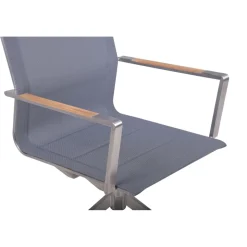 Garden Pleasure Drehstuhl SALIDA. 2er Set Edelstahl, Kunststoffgewebe, Teakholz