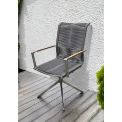 Garden Pleasure Drehstuhl RUBIERA, 2er Set Edelstahl, Olefin Seil, Teak FSC 100%