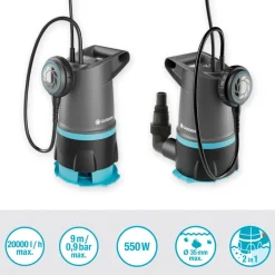 Gardena Klar-/Schmutzwasser-Tauchpumpe 2-in-1 20000 BASIC 20.000 l/h