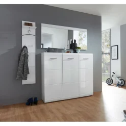 Garderobenpaneel Adison Front in Hochglanz mit Rillenfräsung 30 x 152 x 23 cm weiß