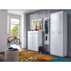 Garderobenpaneel Adison Front in Hochglanz mit Rillenfräsung 30 x 152 x 23 cm weiß