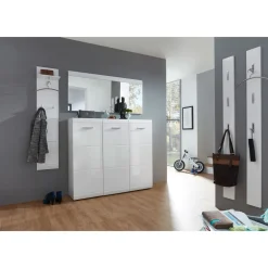 Garderobenpaneel Home Hochglanz mit ausklappbare Kleiderhaken 15 x 170 x 4 cm weiß
