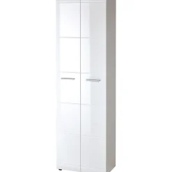 Garderobenschrank Adison Fronten in Hochglanz mit Rillenfräsung 59 x 197 x 37 cm weiß