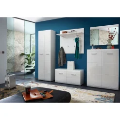 Garderobenschrank Adison Fronten in Hochglanz mit Rillenfräsung 59 x 197 x 37 cm weiß