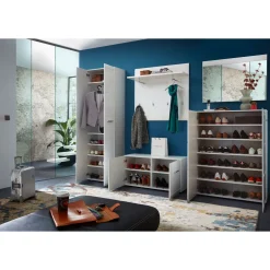 Garderobenschrank Adison Fronten in Hochglanz mit Rillenfräsung 59 x 197 x 37 cm weiß