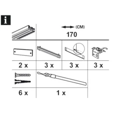 Gardinia Flächenvorhangschiene 3-läufig 170 cm Aluminium
