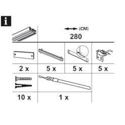 Gardinia Flächenvorhangschiene 5-läufig 280 cm Aluminium