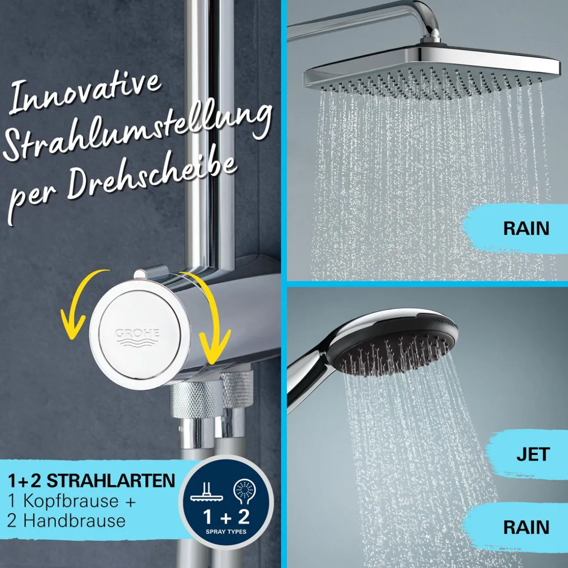 Grohe Duschsystem Vitalio Comfort 250 Flex mit Umstellung für die Wandmontage