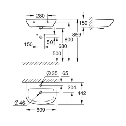 Grohe Waschtisch Bau alpinweiß 60,9 x 15,9 x 44,2 cm